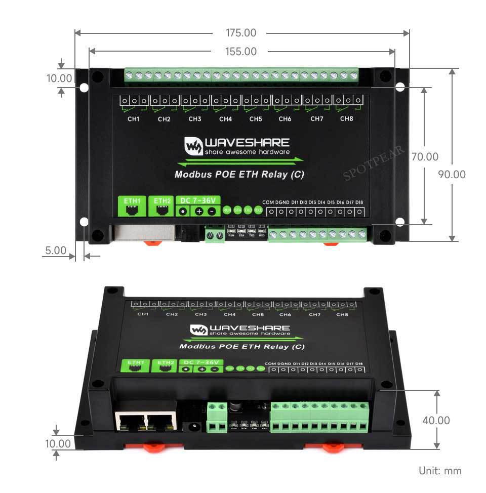 Industrial RJ45 Ethernet to 8-Relay Modbus PoE Module