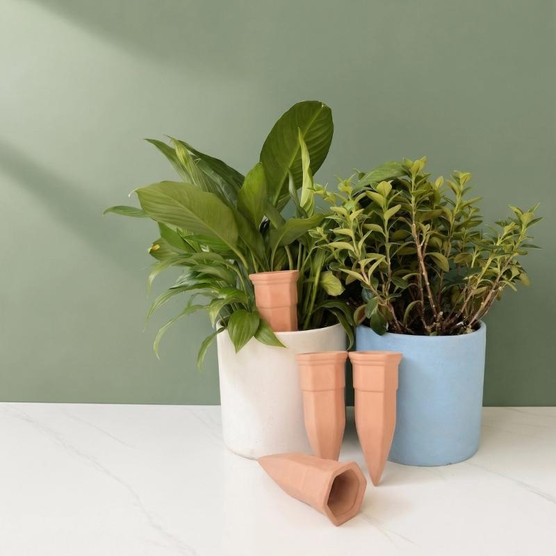 Watering Spikes for Indoor Pots, Set of 4 Porous Ceramic Irrigation Stakes, Tapered Watering Support for Window Pots and Balcony Containers