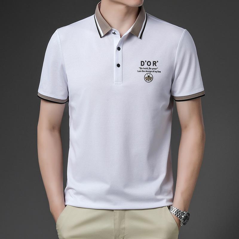 Summer New Business T-shirt Short Sleeve Men's Casual Men's Lapel Men's Printed Solid Color Top