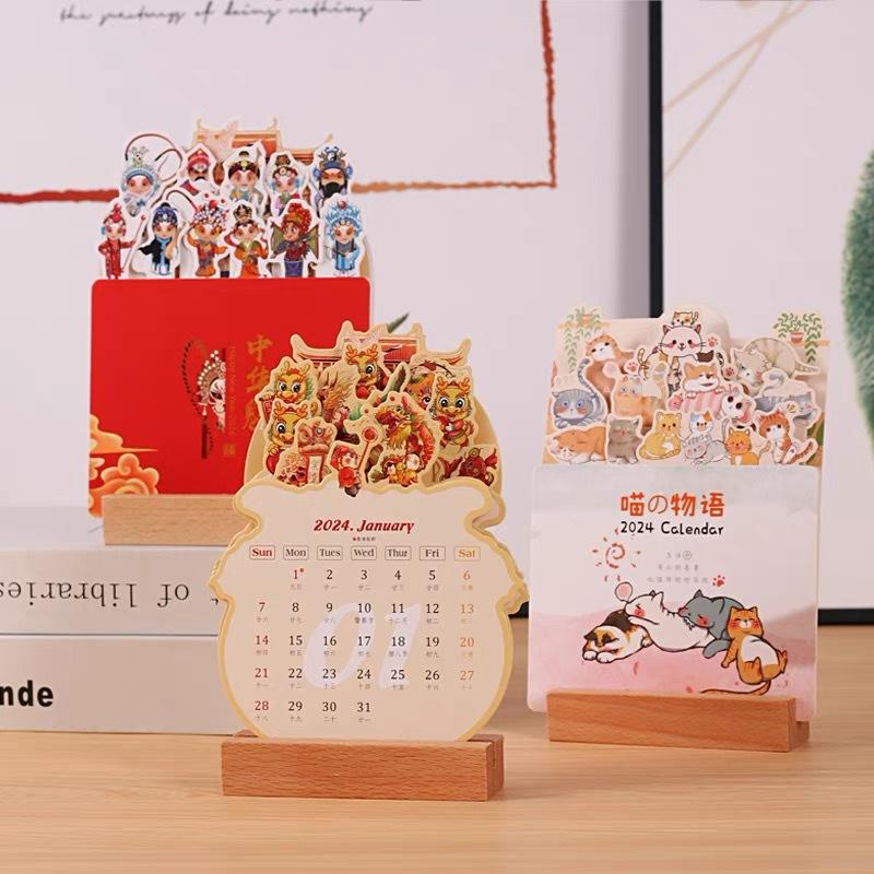 2024 wooden frame desk calendar cute creative ins mini desk calendar making decorative ornaments notepad calendar desk calendar 2024 floral arrangeme