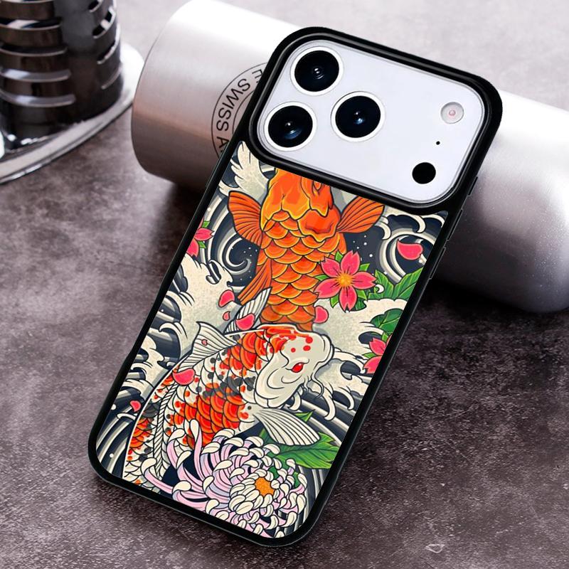 

Japanese Koi Fish Phone Case for iPhone 17 16 15 Pro Max Air 14 13 12 11 Plus Shockproof Cover iPhone17 Pro Max