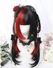 Harajuku-style Gal-kei Women's Wig, Full Wig, Long, Straight, Red and Black, Double-Colored, Lolita Wig (Red and Black)