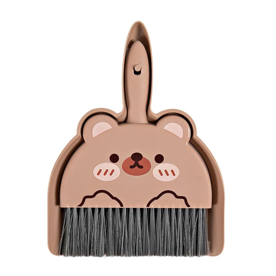 Mini Broom and Dustpan Set (Brown Bear/Green Frog), Cute Cartoon Handheld Cleaning Tool for Desktop, Car Interior & Home
