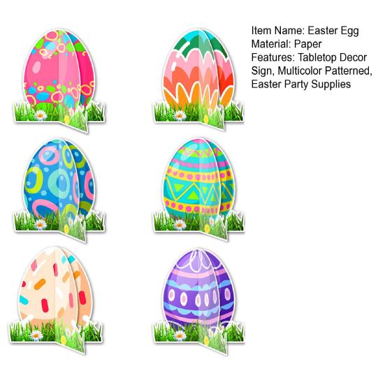 6 Pcs Easter Egg Decorations Paper Colored Eggs Tabletop Decor Sign Standing Egg Centerpiece for Easter Dinner Party Spring Events Supplies