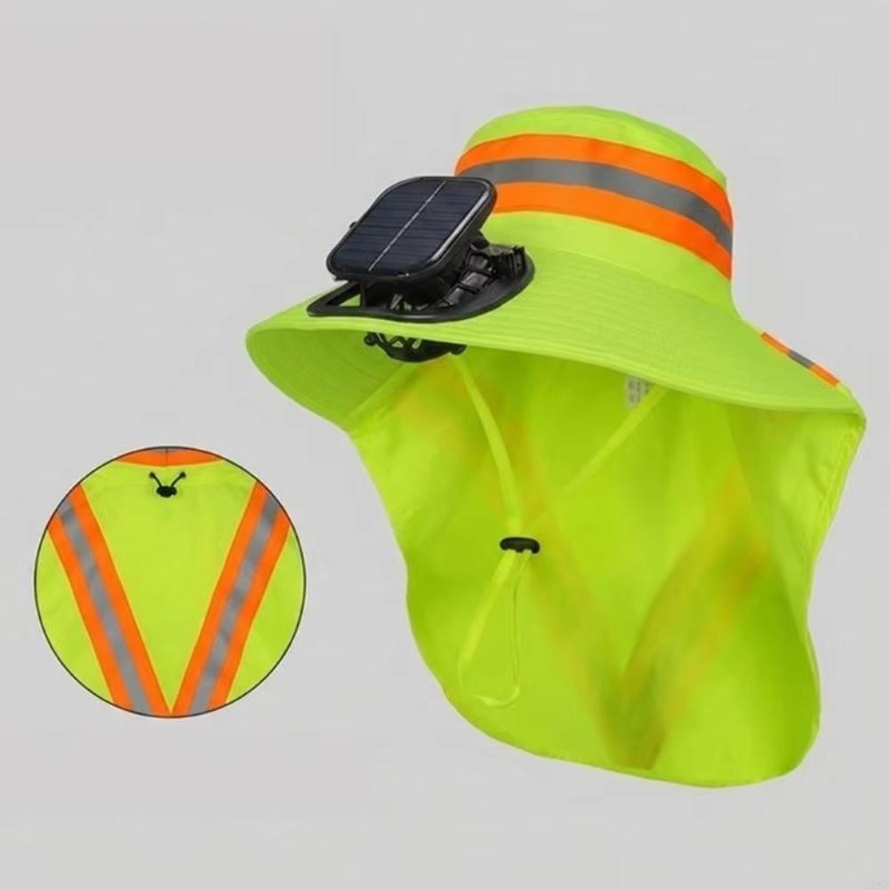 Breathable Solar Fan Hat Elastic UV Protection Wide Brim Fan Hat with Shawl Adjustable Cooling Sunshade Hat Construction Workers