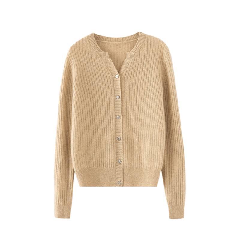 Women's Cable Knit Cashmere Cardigan: Round Neck, Long Sleeve, Buttoned, Versatile Autumn/Winter Sweater.