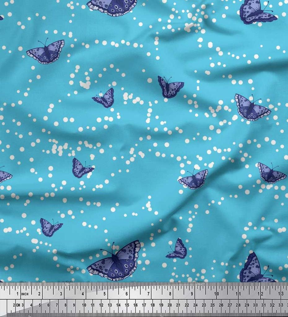 Soimoi Red Japan Crepe Satin Fabric Dot & Butterfly Print Fabric by the metre 42 Inch