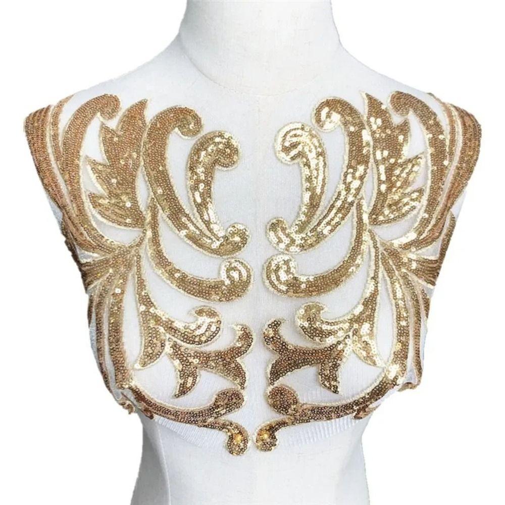 Gold Silver Red Sequin Patches 40*19CM Sew On Patches Fashion Elegant Bodice Applique Fabric