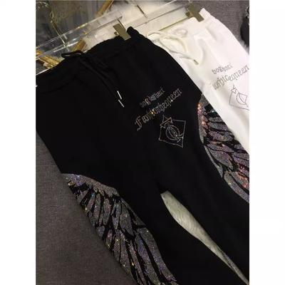 Plus Size Feminino Inverno Fleece Extra Grosso Hot Drill Calças de Moletom Slim Sports Calças Casuais