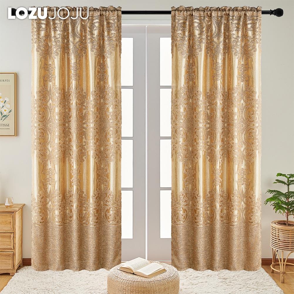 1PC LOZUJOJU Europejskie luksusowe zaciemniające złote jednolite kolory zaciemniające i żakardowe przezroczyste dwuwarstwowe zasłony do sypialni salonu wystrój domu