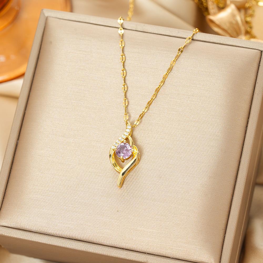 Japan and South Korea Simple Popular Wind Titanium Steel Necklace Female Niche Exquisite Internet Celebrity Zircon Clavicle Chain High-end Jewelry