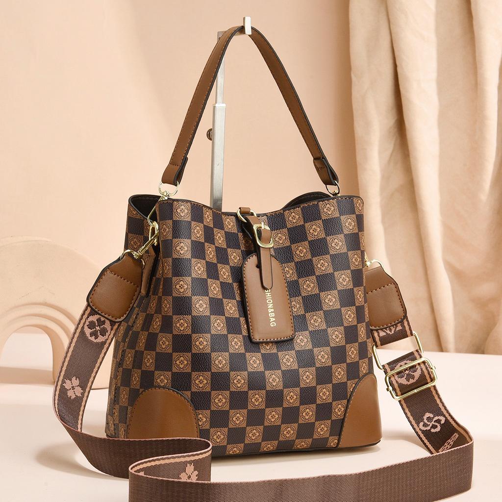 Taizhou Women's Bags Retro Women's Bags Plaid Bucket Bags Large Capacity Shoulder Bags Messenger Bags