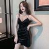 2025 V-neck Pleated Velvet Bodycon Strap Dress for Women