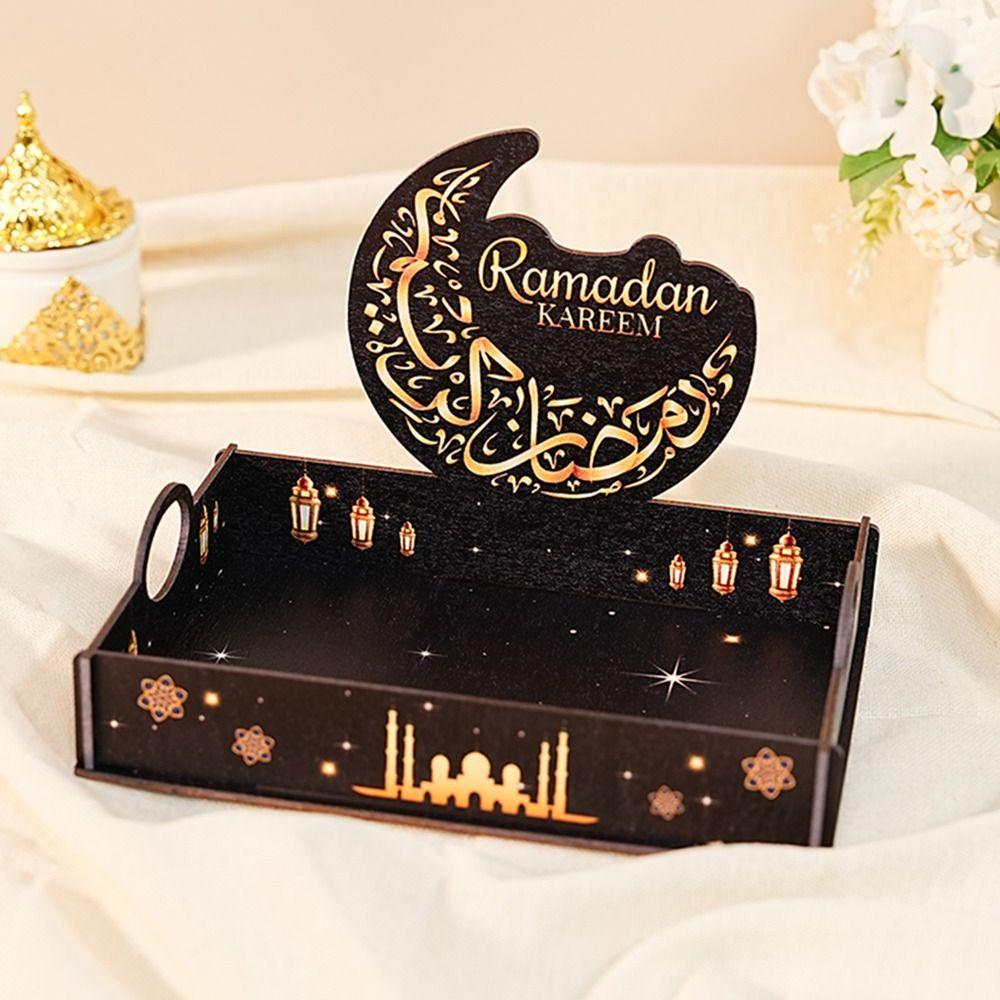 Detachable Ramadan Wooden Tray Star Moon Middle Dessert Container Fruit Tray  Islamic Muslim Party