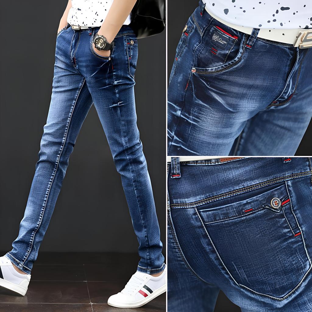 Men's Jeans Casual Men's Jeans Elastic Slim Fit Pants Korean Fashion Pants