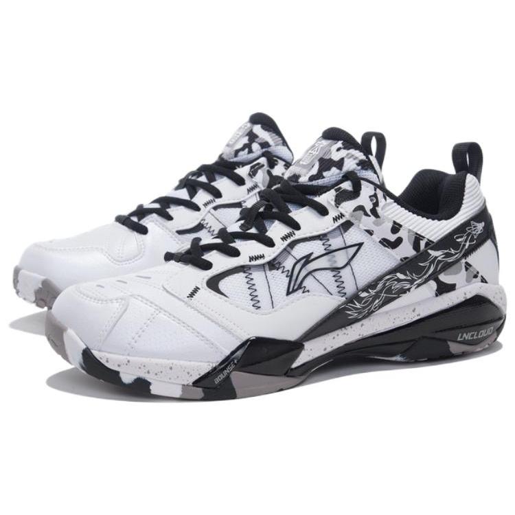 Li Ning Rubber Professional Cushioning Abrasion Resistant Support Rebound Low Top Badminton Shoes Unisex White Black AYAR015-1