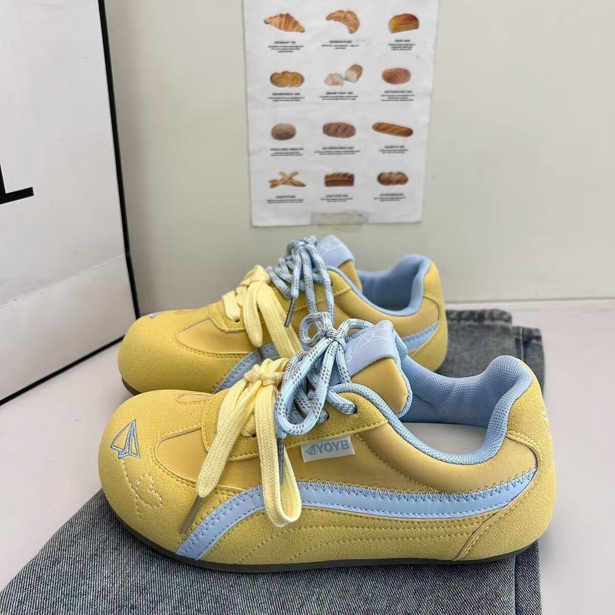 

Красные ретро немецкие тренировочные туфли женские 2025 лето новая круглая голова студенческие туфли Форреста Гампа модный тренд плоские кроссовки 35 жёлтый