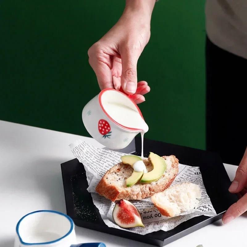 50ml Mini Ceramic Pot Milk Cup Creamer Jug Seasoning Dish Coffee Pitcher Vinegar Sushi Sauce Cup with Handle Kitchen Tableware