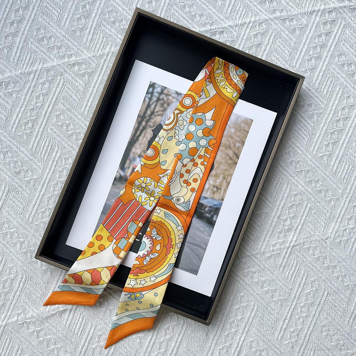 Silk scarf long silk silk scarf women s summer new tied bag small silk scarf French versatile printed professional scarf 86*5cm