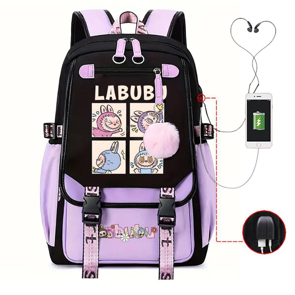 Cute LABUBU cartoon printed backpack for junior high school students with large capacity ins wind school bag