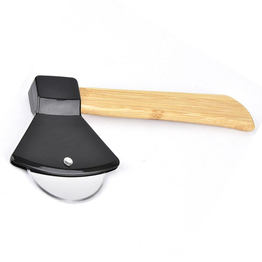 Nůž na pizzu 430 Ocel PP Bambusová rukojeť Ergonomicky Kulatá Sekera Kráječ na pizzu pro Domov Restaurace Černý