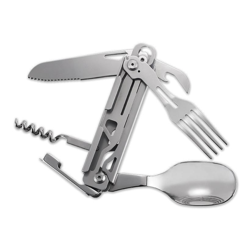 Multifunctional EDC Folding Outdoor Tableware Camping Portable Meal Knife Fork Spoon Bottle Outdoor Camping Cookware Titanium