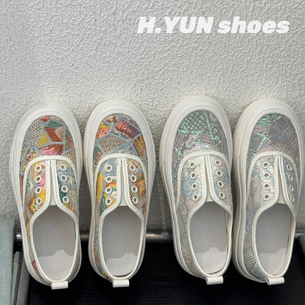 Sequined Loafers Women's Summer Breathable Mesh Mesh Shoes 2025 New Versatile Casual Soft Sole One-pedal Lazy Shoes