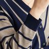 Women's Autumn and Winter Elegant and Versatile Temperament Clothing Splice Button V-Neck Long Sleeve Stripe Pullover