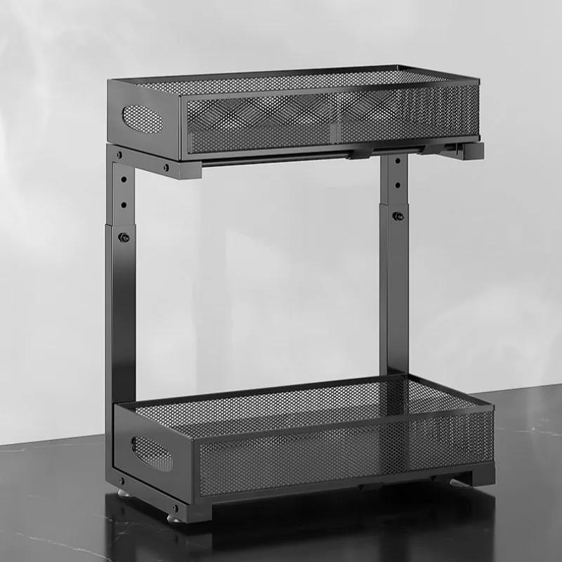 

Органайзеры и системы хранения под раковиной, регулируемый двухъярусный металлический выдвижной шкаф-органайзер для ванной комнаты, кухни, кладовой 39.8x20.5x50cm&2-tier чёрный