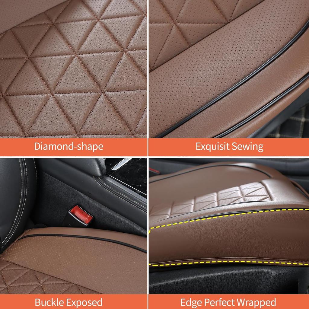 Leather Front Car Seat Cover - Bottom Car Seat Covers Fully Wrapped, Non-Slip, Luxury Appearance And Comfort, Fits Most Vehicles, 1 Pack, Brown