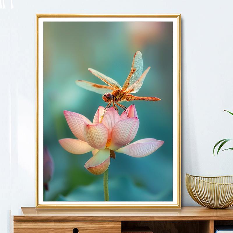 5D DIY Diamantmalerei Kreuzstich Lotus und Libelle Diamantstickerei Blumen Mosaik Vollbohrer Heimdekoration Handwerk