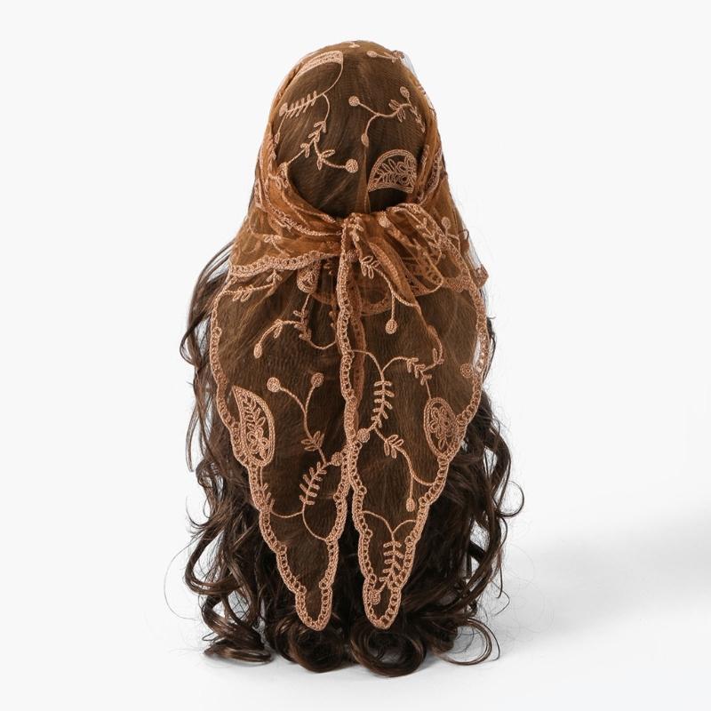 Multifunctional Lace Scarf Headwear Or Wrist Decors For Ladies Soft Polyester Headscarf Elegant Hair Accessory