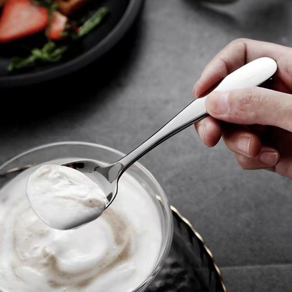 2Pcs Fashion 6.7Inch Stainless Steel Square Spoons Thick Silver Soup Spoons Mirror Polish Long Handle Rice Spoons