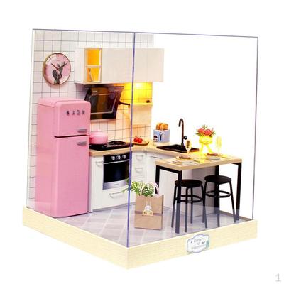 1/124 DIY Mini Puppenhaus Miniatur-Möbelbausatz aus Holz mit LED und staubdichter Kappe, Geburtstag