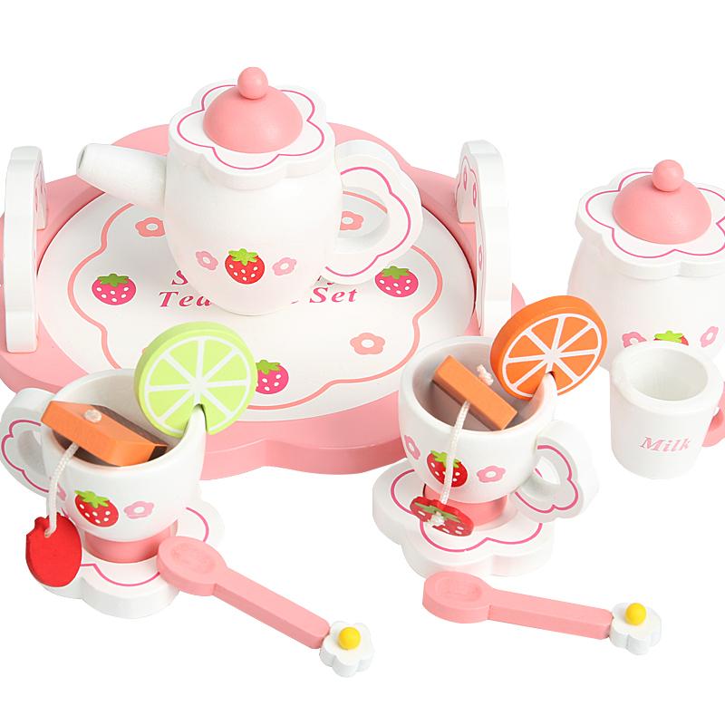 Wooden Afternoon Tea Set Toy Pretend Play Food Learning Role Play Game Early Educational Toys for Toddlers Girls Boys Kids Gifts