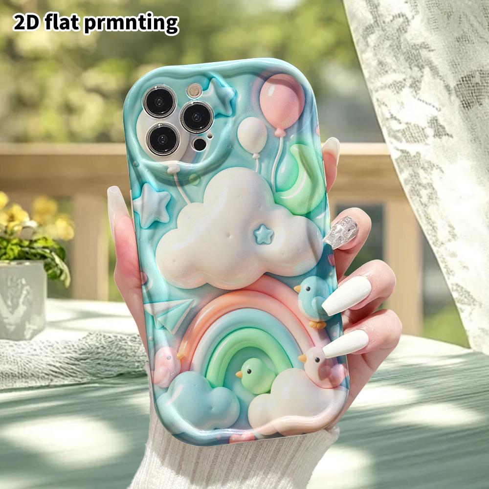 Phone case: 2D flat design, suitable for iPhone 18 17 16 15 14 13 Pro protective case, clouds and rainbow, perfect holiday gift for Christmas and Hall