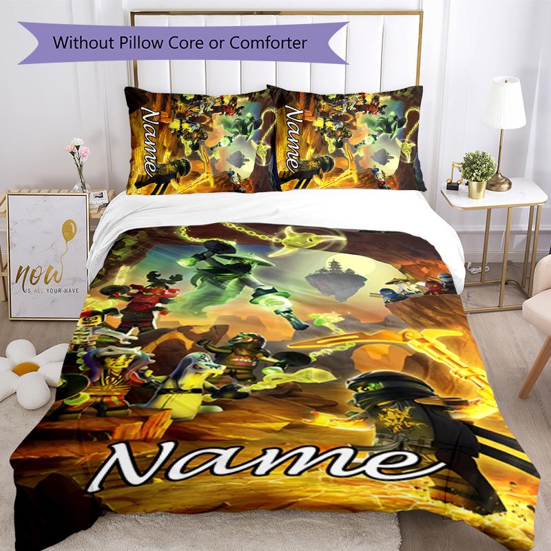 3pcs Custom Name Cartoon Lego Ninjago Bedding Set Duvet Cover Closure Includes 1 Duvet Cover & 2 Pillowcases for All Seasons Bedroom Decor