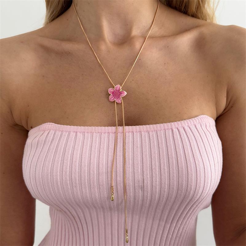 Collar Minimalista Floral Vintage de Esmalte con Forma de Y para Mujer Cadena Larga Ajustable Joyería de Moda para Uso Diario Regalo