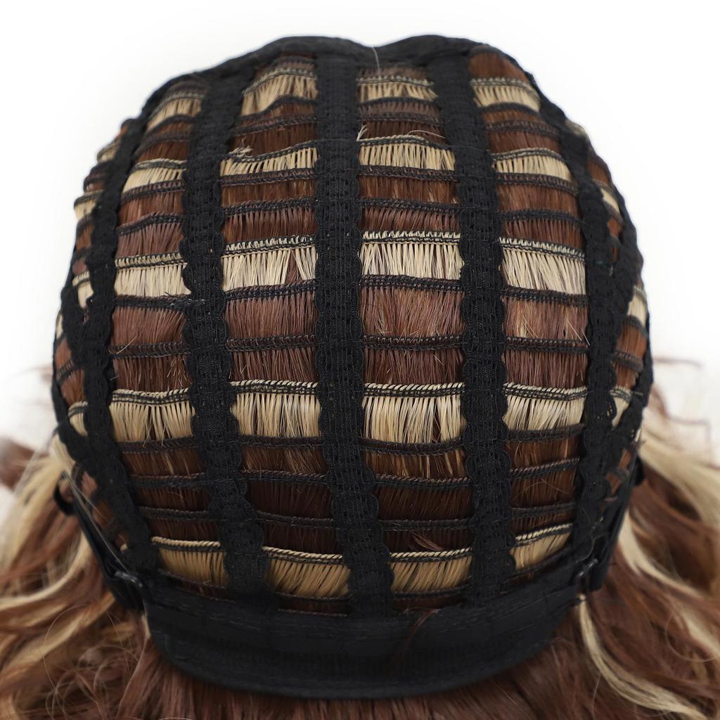 Złota syntetyczna peruka średniej długości z lokami dla kobiet - styl europejski i amerykański