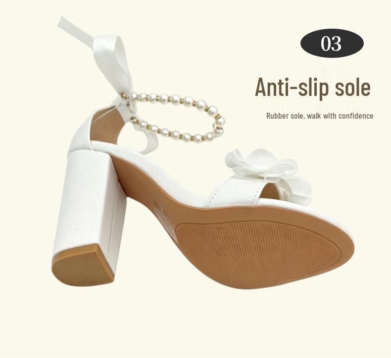 Women's Open Toe High Heel Sandals with Ribbon Pearl Chain - Plus Size Evening Summer Shoes