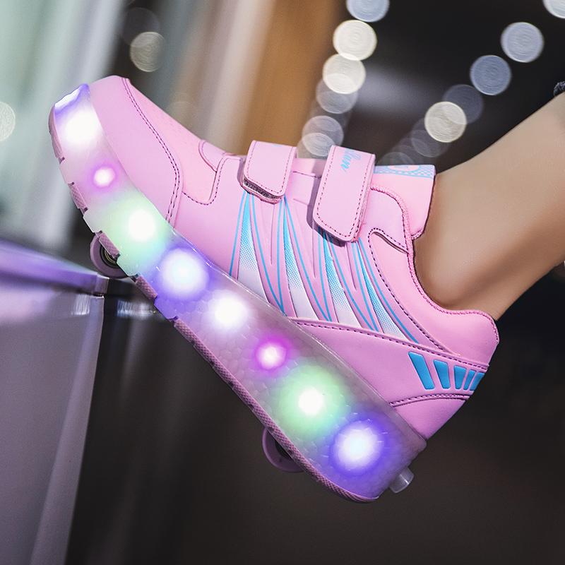 Kid's Rechargeable Roller Skates Double Roller Skates Men/Women LED Lighting Shoes Sneakers Kids Glowing Sneakers