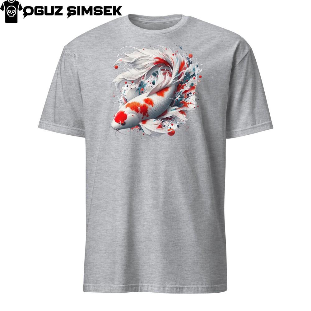 

Colorful Kohaku Koi Carp Unisex T-Shirt | Vibrant Fish Design | Short Sleeve Tee 2XL