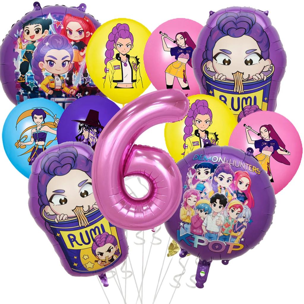 1 sett Kpop Demon Hunters Tema Aluminiumsfolie Lateksballong Barnebursdagsdekorasjon Anime Kpop Anime Festartikler Gaver