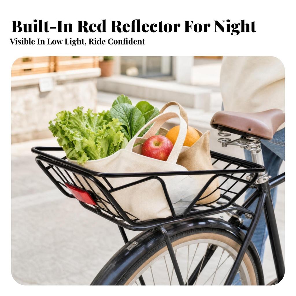 Rear Bike Basket with Reflector Long-Lasting Carrier Stable for Grocery Shopping
