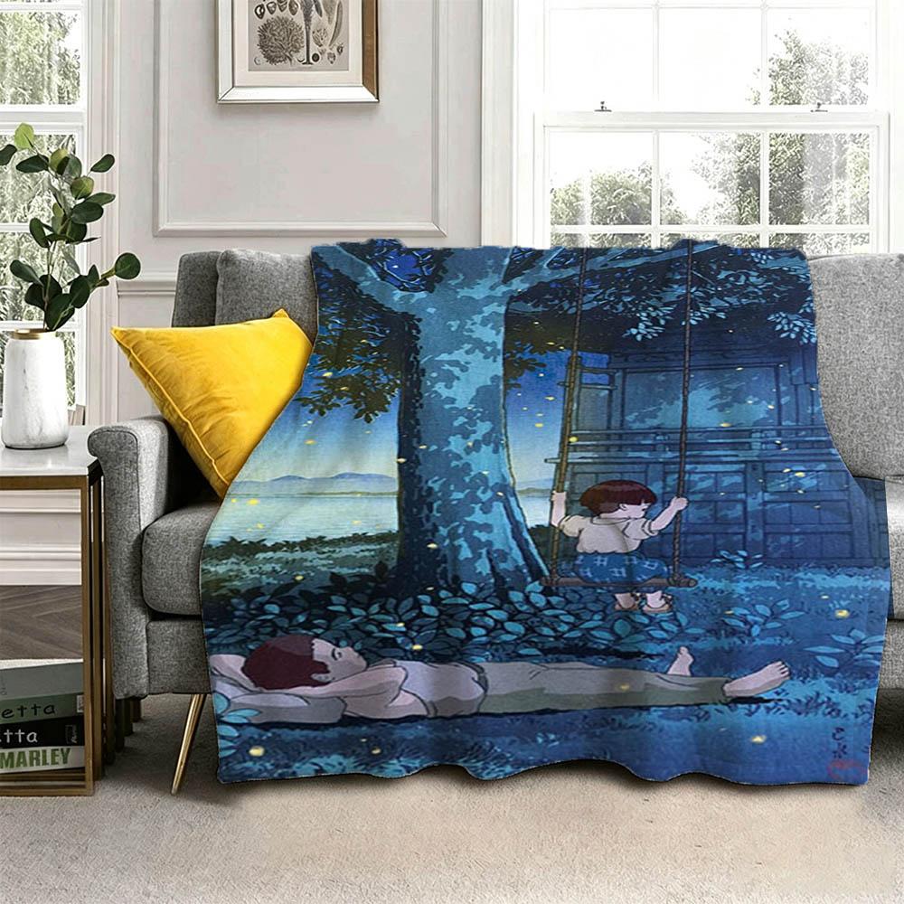 New G-Grave Cartoon F-Fireflies Movie 3D Flannel Blanket Soft Throw Blanket Art For Home Decor Bedroom Bed Sofa Picnic Fans Gift
