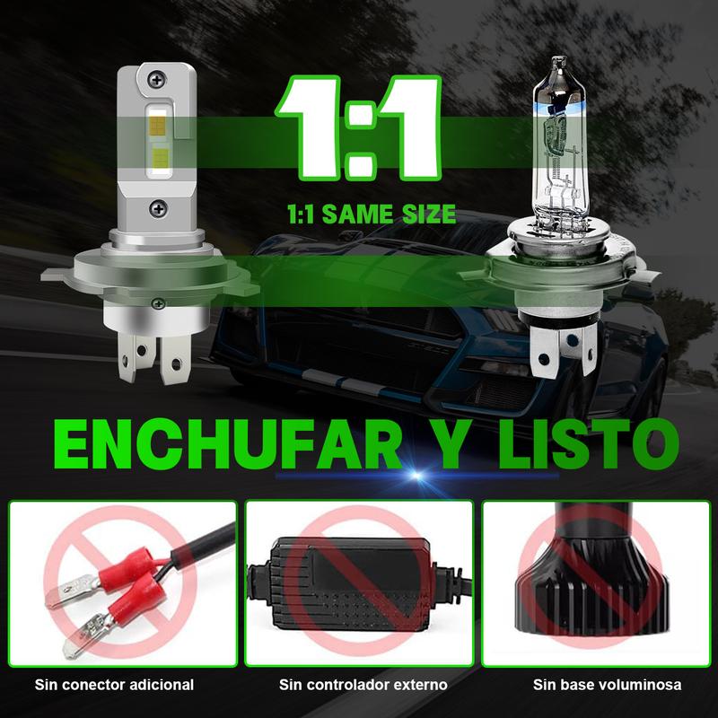 1Pcs H4 LED Moto Headlight Bulb 60W 6000LM Halogen Size Motorcycle Light Hi-Lo Beam Turbo Fan Super Bright 6000K 12V