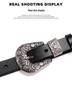 Women's Retro Carved Black Genuine Leather Belt with Pin Buckle