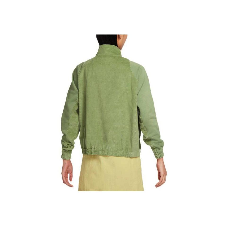 Nike Solid Color Logo Corduroy Full-Length Zipper Stand Collar Jacket Women jackets Green DQ6929-334