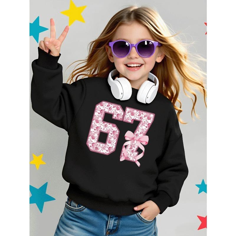 European Sizes  Kids' Casual Printed Round Neck Pullover, Kids' Round Neck Sweatshirt with Fashion 67 Theme Feature Print,  Casual Comfortable