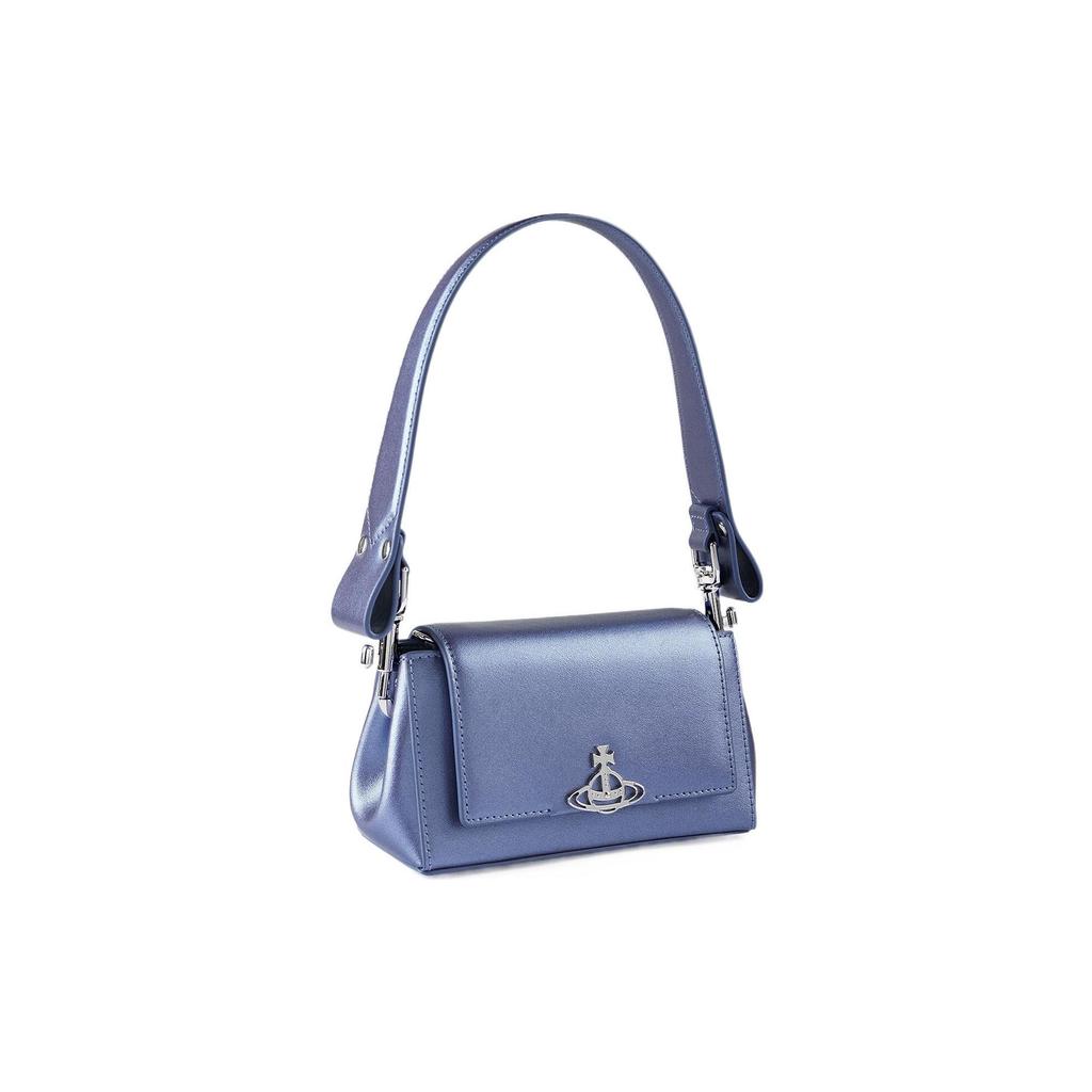 Vivienne Westwood Planet Logo Magnetic Closure Flap Leather Shoulder Bag Small Women handbags Light-Blue 4304006RL0038J401